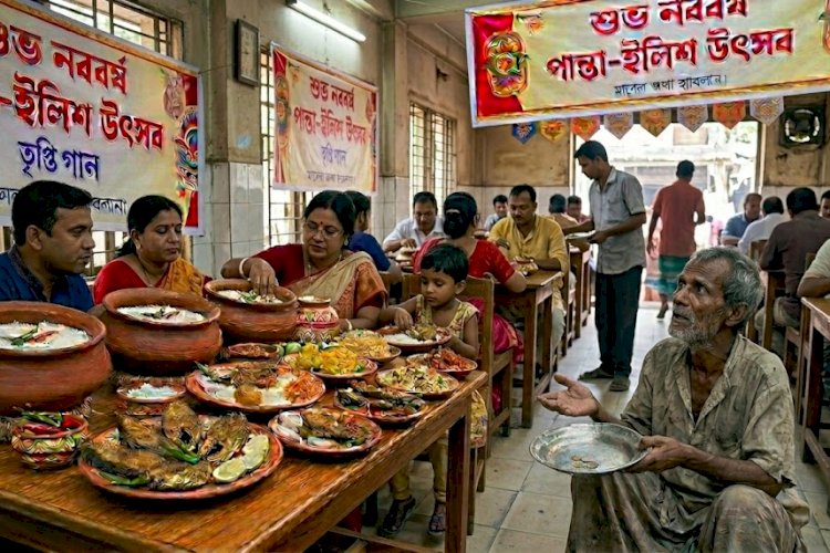 পান্তা-ইলিশে উচ্ছ্বাস, ফুটপাতে ক্ষুধার দীর্ঘশ্বাস